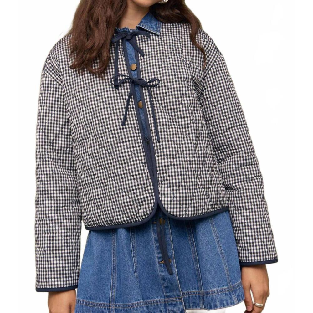 NEW MINKPINK joe reversible quilted jacket in navy/white